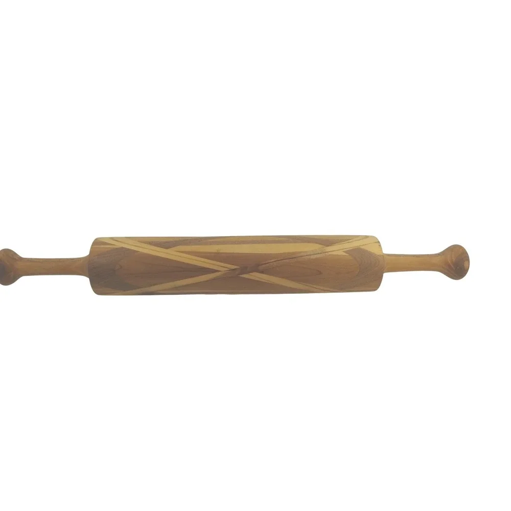 Artisan Handcrafted Mixed Wood Inlay Rolling‎ Pin Geometric Pattern Kitchen Tool
